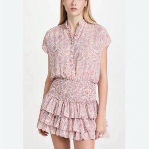 Misa Los Angeles Eloisa Smocked Mini Dress, Pink Flora, Size Small